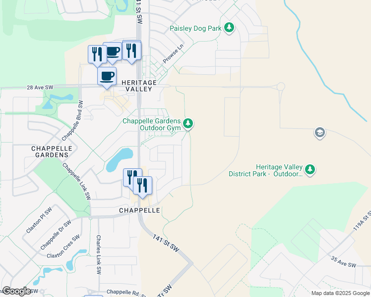 map of restaurants, bars, coffee shops, grocery stores, and more near 3039 Carpenter Landing Southwest in Edmonton