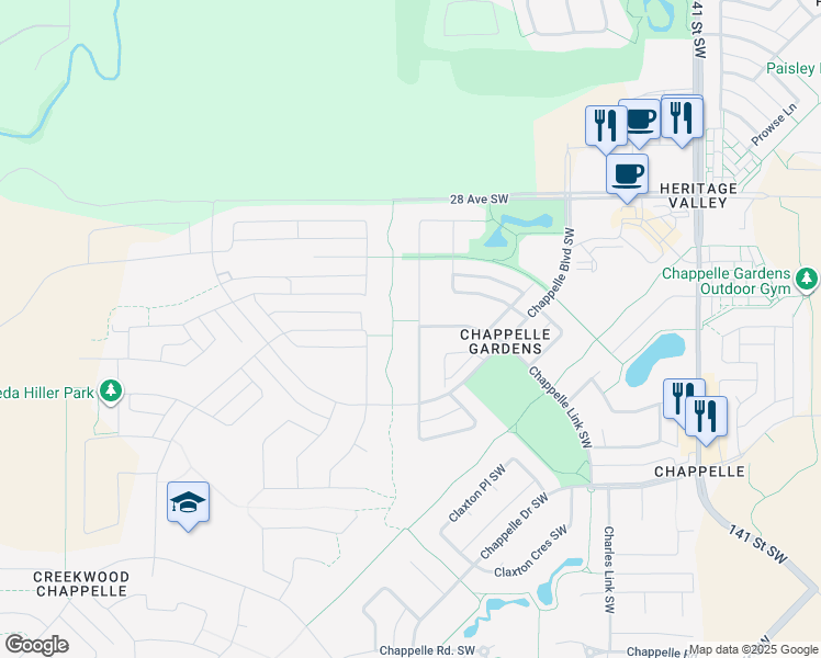 map of restaurants, bars, coffee shops, grocery stores, and more near 1704 Chapman Way Southwest in Edmonton