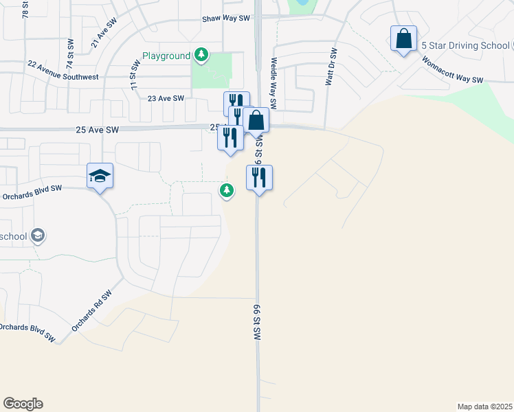 map of restaurants, bars, coffee shops, grocery stores, and more near 2738 66 Street Southwest in Edmonton