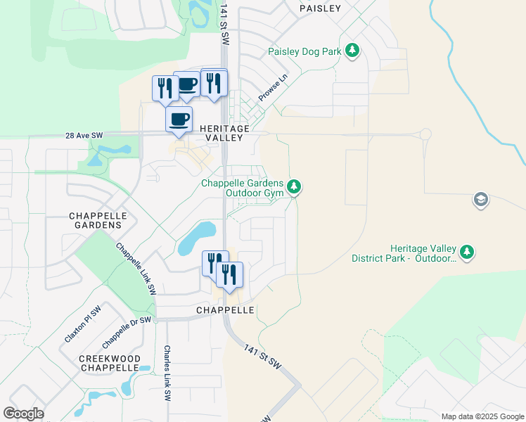 map of restaurants, bars, coffee shops, grocery stores, and more near 3077 Carpenter Landing Southwest in Edmonton