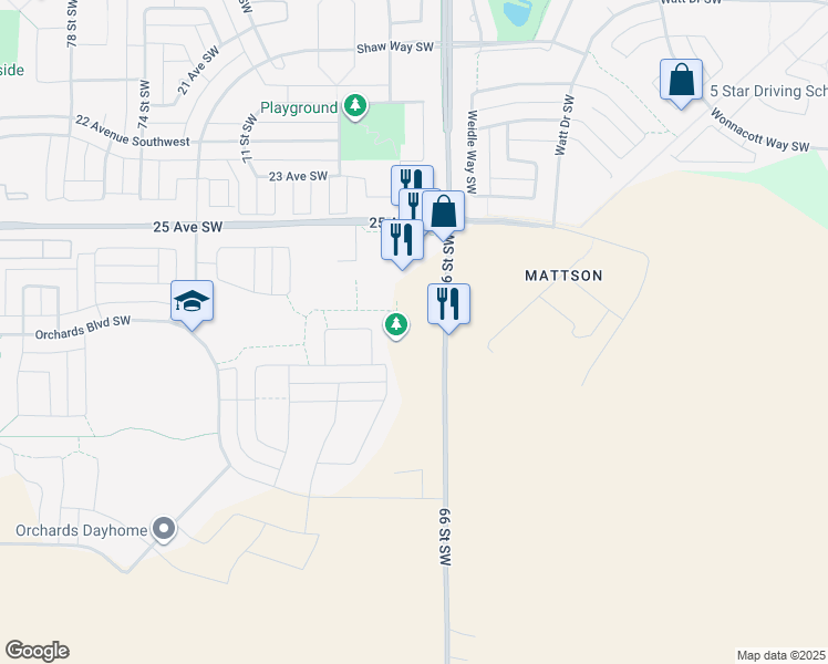 map of restaurants, bars, coffee shops, grocery stores, and more near 2679 66 Street Southwest in Edmonton