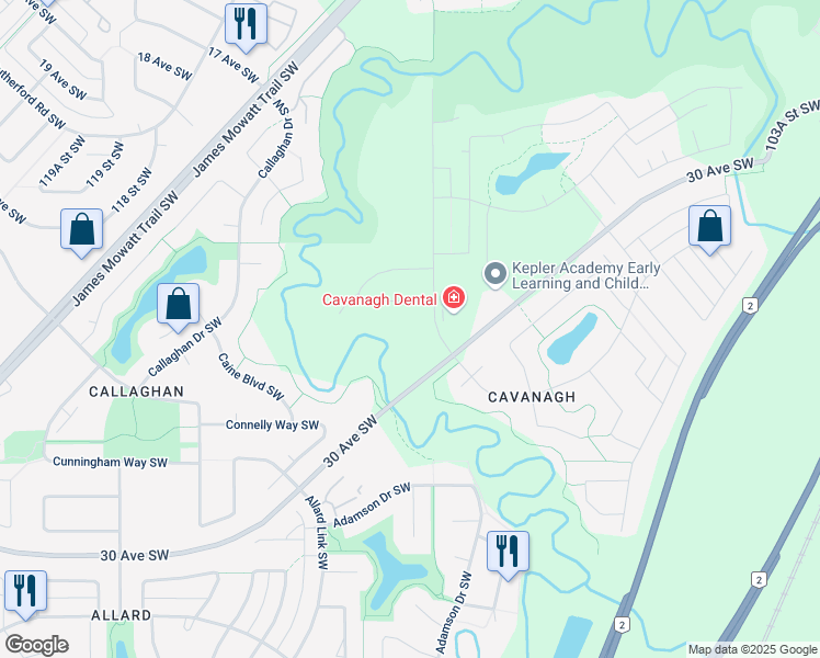 map of restaurants, bars, coffee shops, grocery stores, and more near 2350 111 Street Southwest in Edmonton