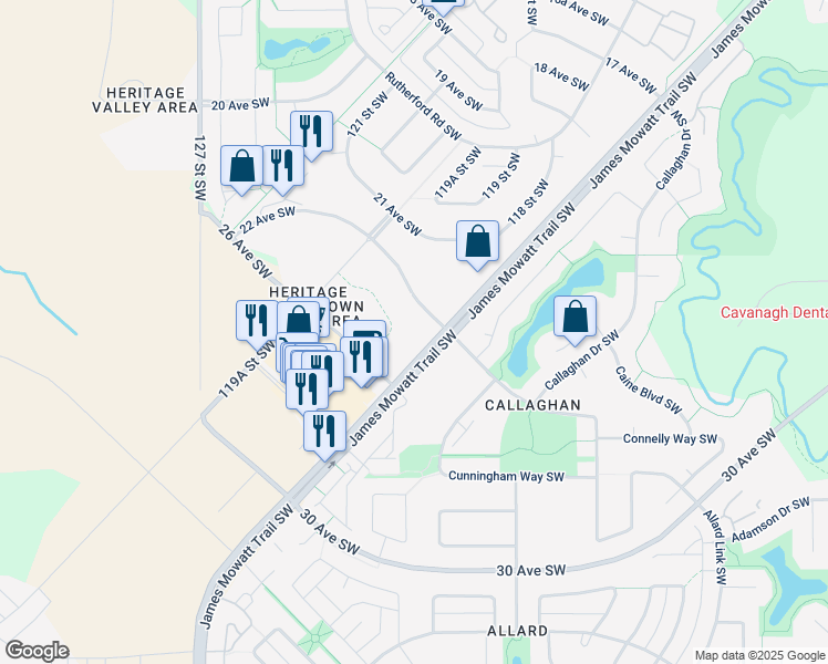 map of restaurants, bars, coffee shops, grocery stores, and more near 11803 22 Avenue Southwest in Edmonton