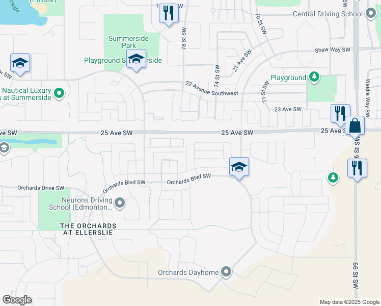 map of restaurants, bars, coffee shops, grocery stores, and more near 2841 Chokecherry Place Southwest in Edmonton