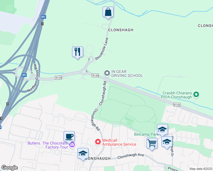 map of restaurants, bars, coffee shops, grocery stores, and more near Clonshaugh Road in Dublin