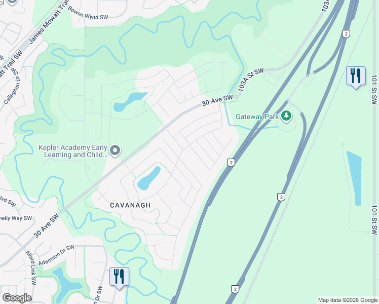 map of restaurants, bars, coffee shops, grocery stores, and more near 2606 Casey Crescent Southwest in Edmonton