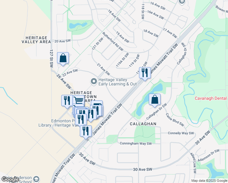 map of restaurants, bars, coffee shops, grocery stores, and more near 11820 22 Avenue Southwest in Edmonton