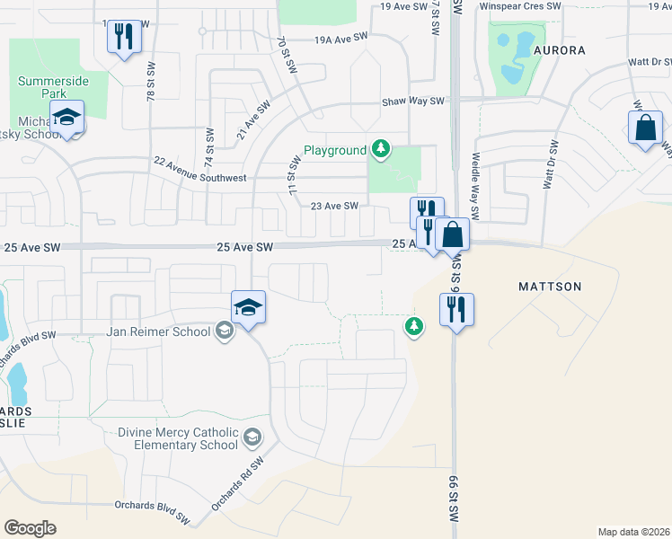 map of restaurants, bars, coffee shops, grocery stores, and more near 2298 Chokecherry Close Southwest in Edmonton