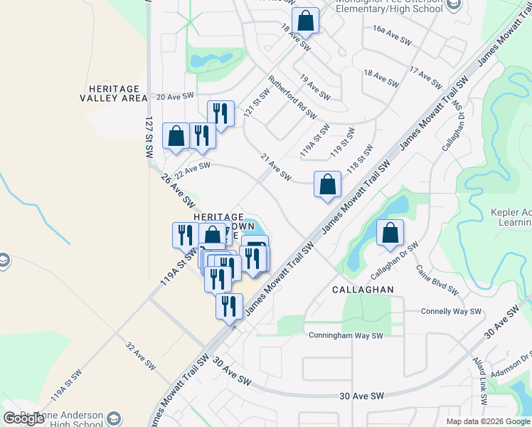 map of restaurants, bars, coffee shops, grocery stores, and more near 11823 22 Avenue Southwest in Edmonton
