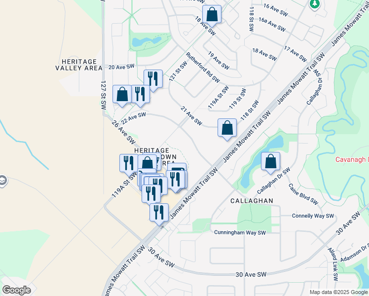 map of restaurants, bars, coffee shops, grocery stores, and more near 11823 22 Avenue Southwest in Edmonton