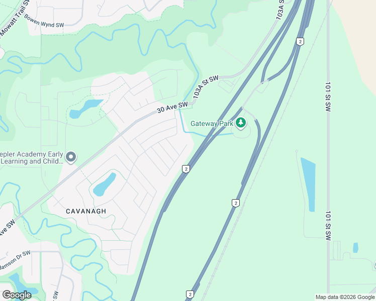 map of restaurants, bars, coffee shops, grocery stores, and more near 2614 Casey Way Southwest in Edmonton