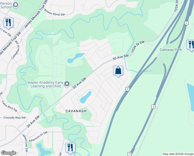 map of restaurants, bars, coffee shops, grocery stores, and more near 2204 Casey Crescent Southwest in Edmonton