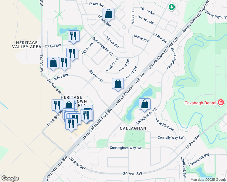 map of restaurants, bars, coffee shops, grocery stores, and more near 11823 21 Avenue Southwest in Edmonton