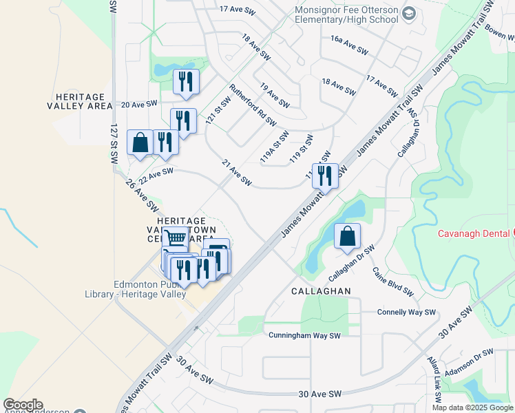 map of restaurants, bars, coffee shops, grocery stores, and more near 11849 21 Avenue Southwest in Edmonton