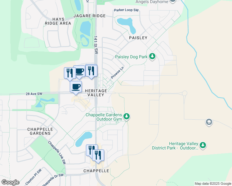 map of restaurants, bars, coffee shops, grocery stores, and more near 14005 28 Avenue Southwest in Edmonton