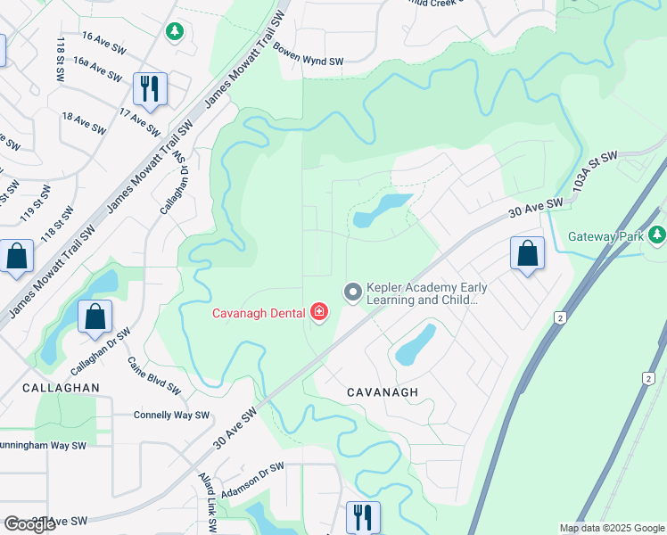 map of restaurants, bars, coffee shops, grocery stores, and more near 1427 Cherniak Way Southwest in Edmonton