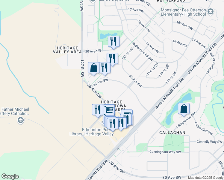 map of restaurants, bars, coffee shops, grocery stores, and more near 12035 22 Avenue Southwest in Edmonton