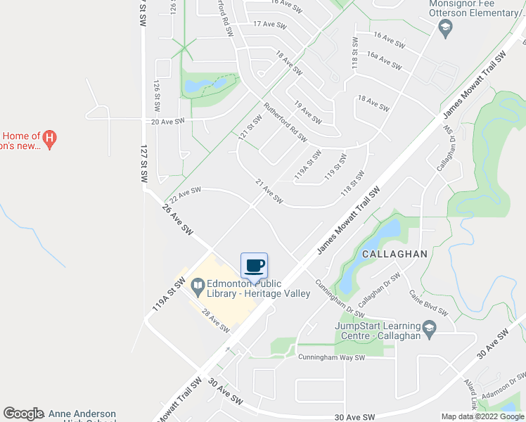 map of restaurants, bars, coffee shops, grocery stores, and more near 11914 22 Avenue Southwest in Edmonton