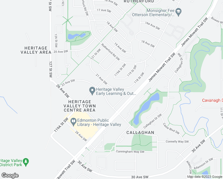 map of restaurants, bars, coffee shops, grocery stores, and more near 11851 21 Avenue Southwest in Edmonton