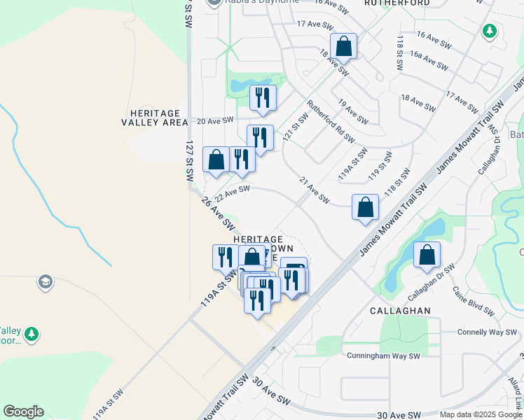 map of restaurants, bars, coffee shops, grocery stores, and more near 12035 22 Avenue Southwest in Edmonton