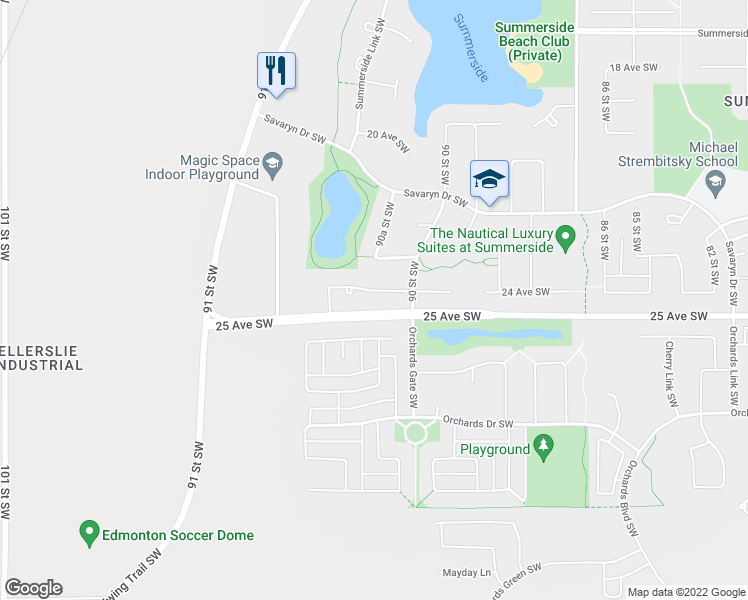 map of restaurants, bars, coffee shops, grocery stores, and more near 9041 24 Avenue Southwest in Edmonton