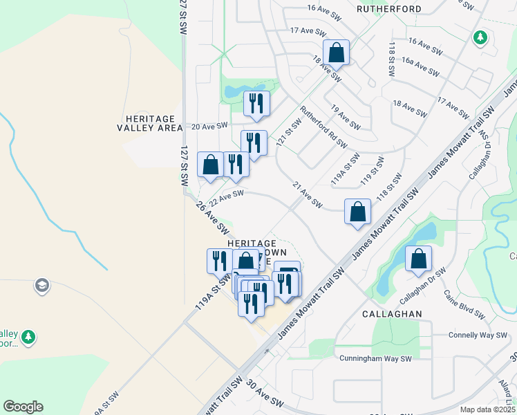 map of restaurants, bars, coffee shops, grocery stores, and more near 12035 22 Avenue Southwest in Edmonton