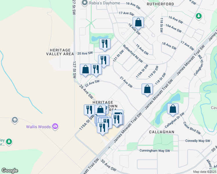 map of restaurants, bars, coffee shops, grocery stores, and more near 12025 22 Avenue Southwest in Edmonton