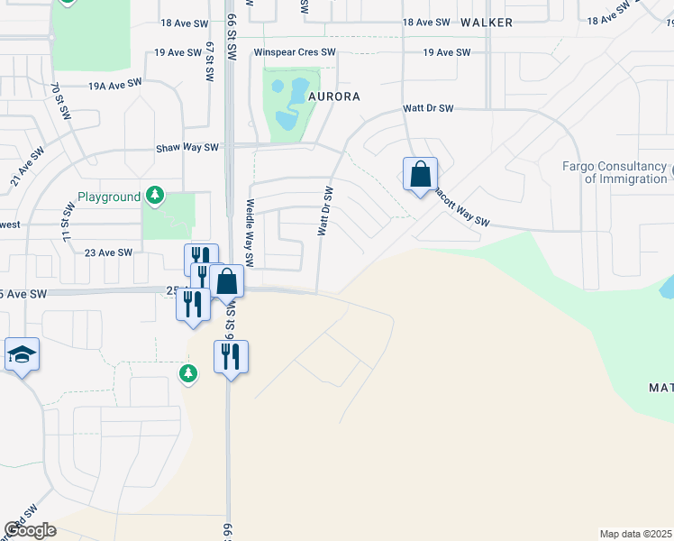 map of restaurants, bars, coffee shops, grocery stores, and more near 1510 Watt Drive Southwest in Edmonton