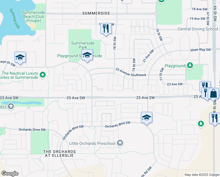 map of restaurants, bars, coffee shops, grocery stores, and more near 4008 Savaryn Drive Southwest in Edmonton
