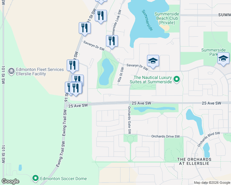 map of restaurants, bars, coffee shops, grocery stores, and more near 9041 24 Avenue Southwest in Edmonton
