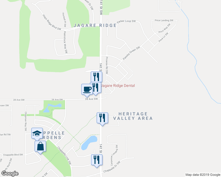 map of restaurants, bars, coffee shops, grocery stores, and more near 4326 Prowse Link Southwest in Edmonton