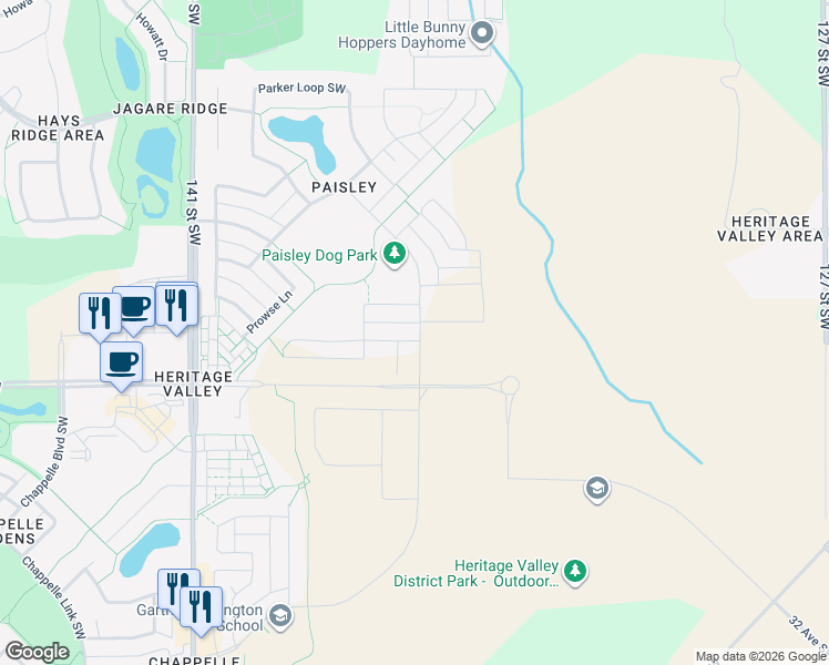 map of restaurants, bars, coffee shops, grocery stores, and more near 1410 Podersky Link SW in Edmonton