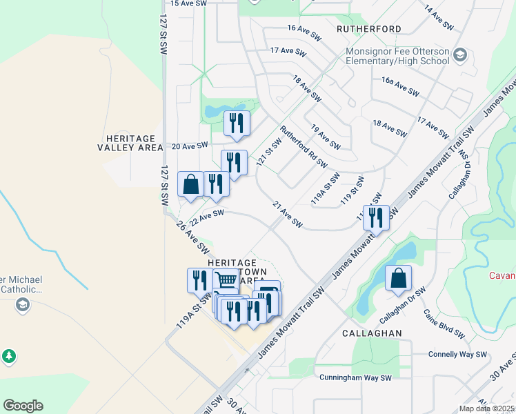 map of restaurants, bars, coffee shops, grocery stores, and more near 12004 22 Avenue Southwest in Edmonton