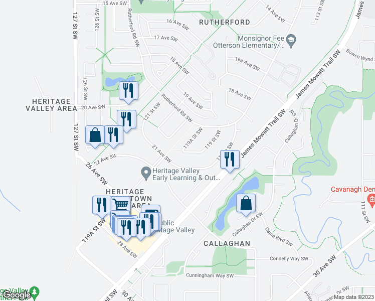map of restaurants, bars, coffee shops, grocery stores, and more near 3319 119a Street Southwest in Edmonton