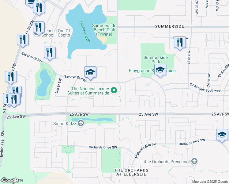 map of restaurants, bars, coffee shops, grocery stores, and more near 4211 Savaryn Drive Southwest in Edmonton