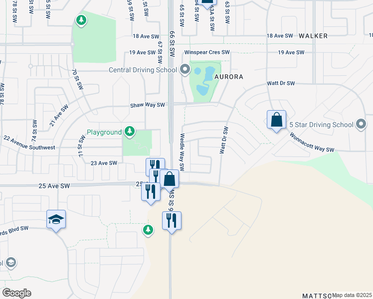 map of restaurants, bars, coffee shops, grocery stores, and more near 3398 Weidle Way Southwest in Edmonton