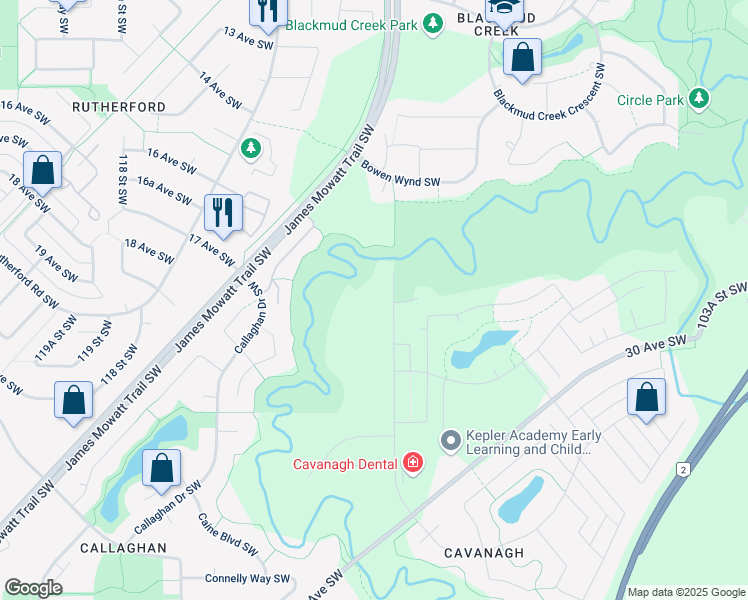 map of restaurants, bars, coffee shops, grocery stores, and more near 2150 111 Street Southwest in Edmonton