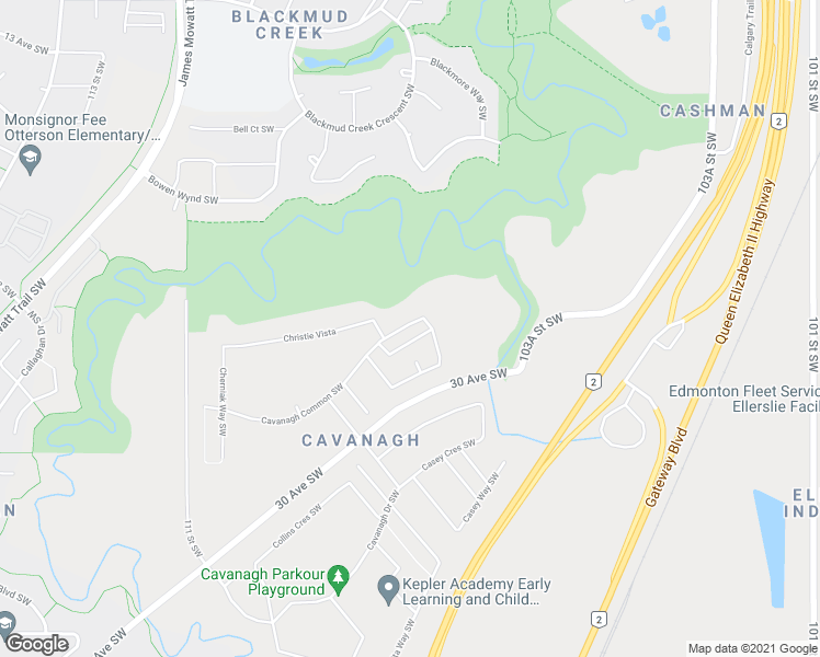 map of restaurants, bars, coffee shops, grocery stores, and more near 183 Cavanagh Common Southwest in Edmonton