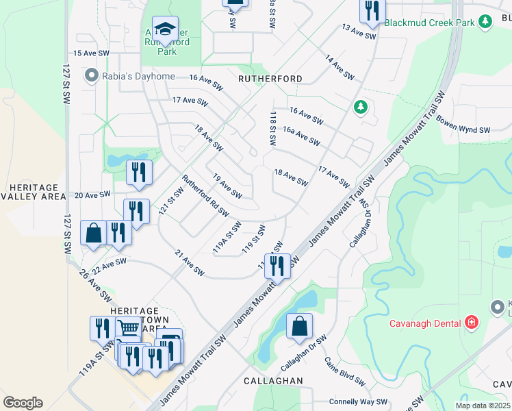 map of restaurants, bars, coffee shops, grocery stores, and more near in Edmonton