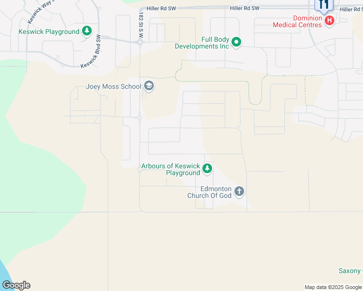 map of restaurants, bars, coffee shops, grocery stores, and more near 1703 184 Street Southwest in Edmonton