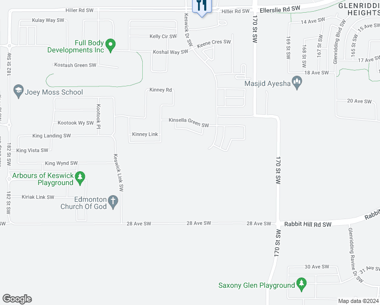 map of restaurants, bars, coffee shops, grocery stores, and more near 1704 170 Street Southwest in Edmonton