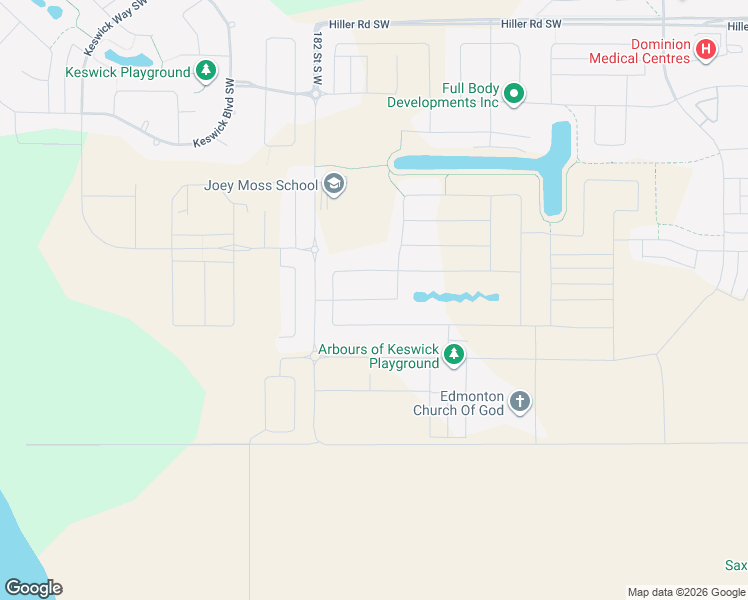 map of restaurants, bars, coffee shops, grocery stores, and more near King Vista Southwest in Edmonton