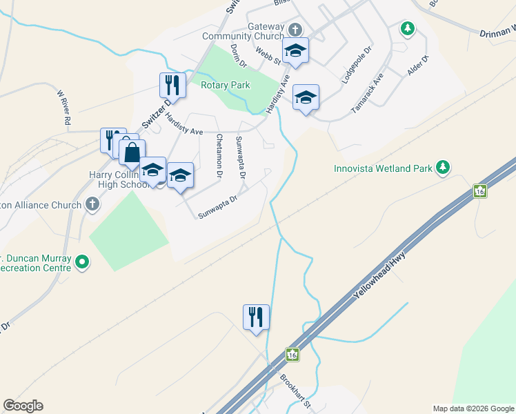 map of restaurants, bars, coffee shops, grocery stores, and more near 122 Hallam Drive in Hinton