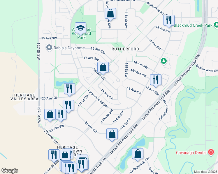 map of restaurants, bars, coffee shops, grocery stores, and more near 12023 18 Avenue Southwest in Edmonton