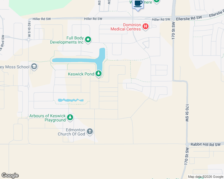 map of restaurants, bars, coffee shops, grocery stores, and more near 1704 170 Street Southwest in Edmonton