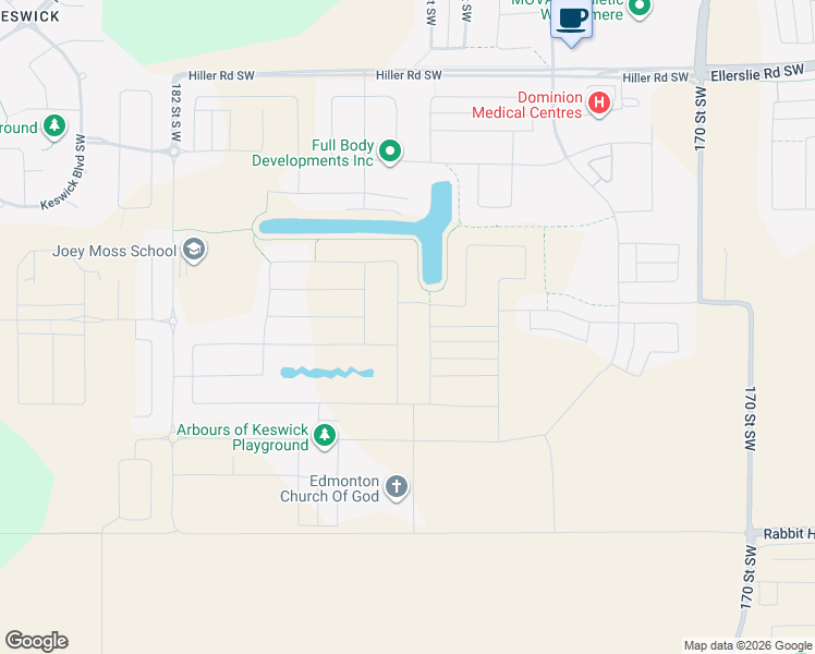 map of restaurants, bars, coffee shops, grocery stores, and more near King Vista Southwest in Edmonton