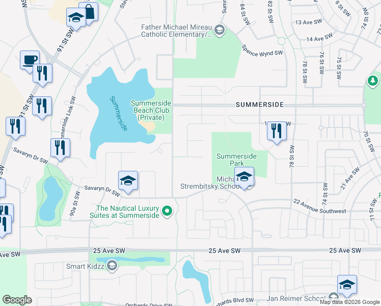 map of restaurants, bars, coffee shops, grocery stores, and more near 8536 20 Avenue Southwest in Edmonton