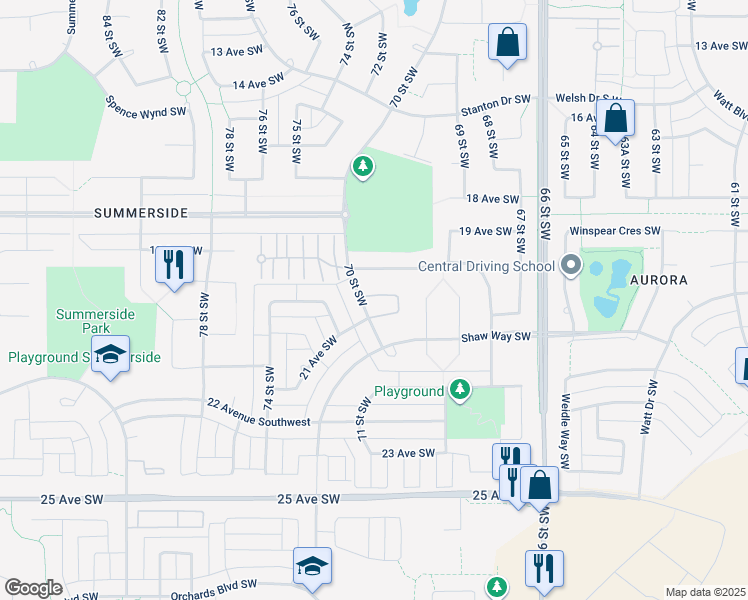 map of restaurants, bars, coffee shops, grocery stores, and more near 2005 70 Street Southwest in Edmonton