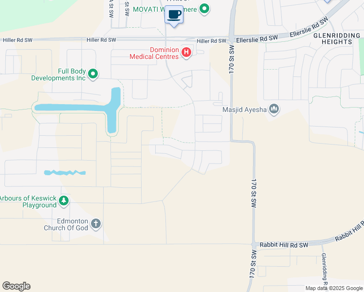 map of restaurants, bars, coffee shops, grocery stores, and more near 4416 Kinsella Green Southwest in Edmonton