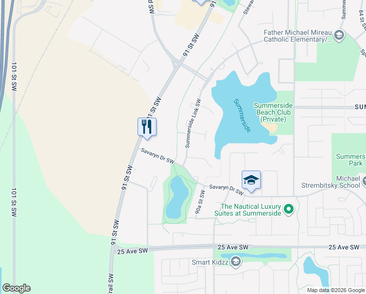 map of restaurants, bars, coffee shops, grocery stores, and more near 969 Summerside Link Southwest in Edmonton